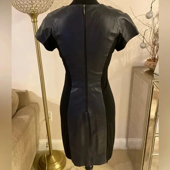 Vakko Black leather Knee-Length Sheath Dress - www.rajagirimanappuram.com Vakko Black leather Knee-Length Sheath Dress - www.rajagirimanappuram.com